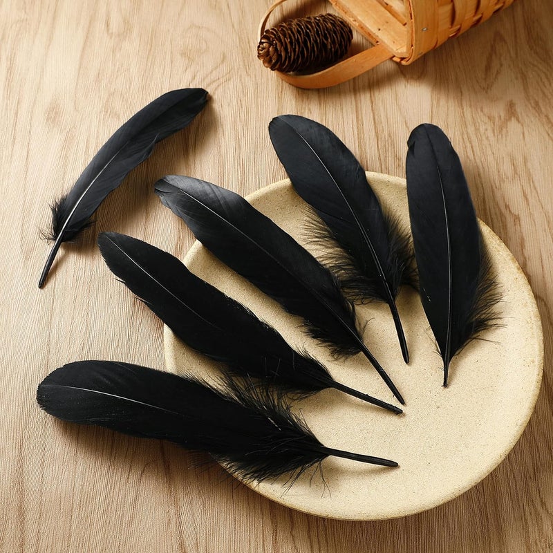 Ballinger Black Craft Feathers Bulk - 120Pcs 6-8 Inch Real Goose Feathers for DIY Halloween Decorations, Jewelry,Cosplay and Clothing Accessories - Image 4
